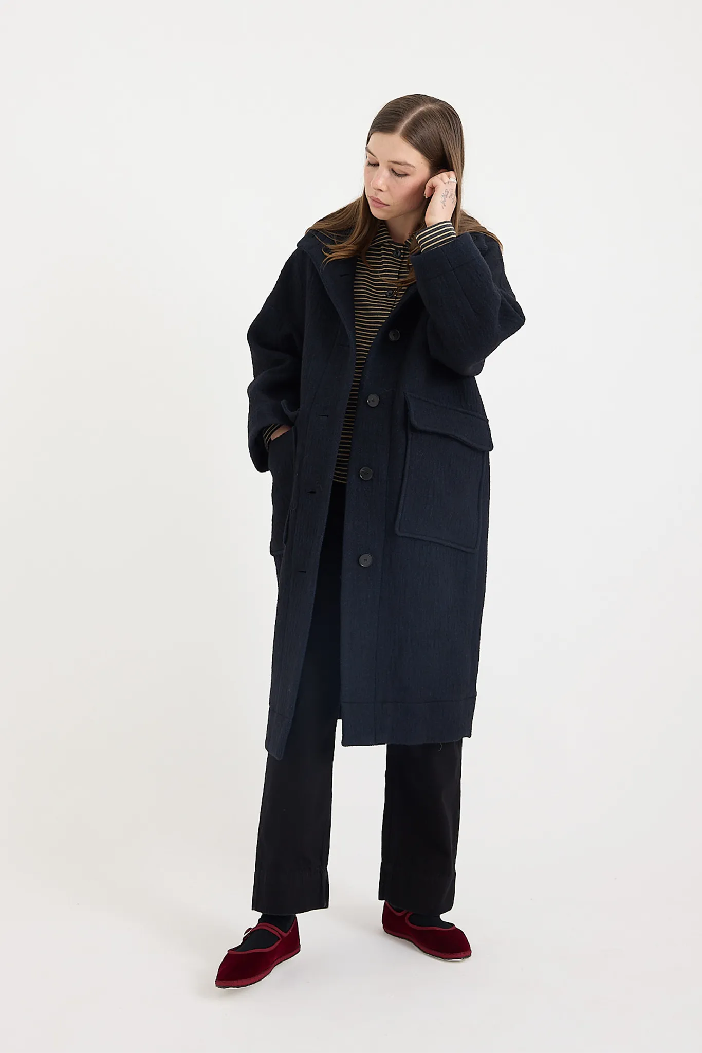 Toast - Wool Hooded Coat - Dark Navy