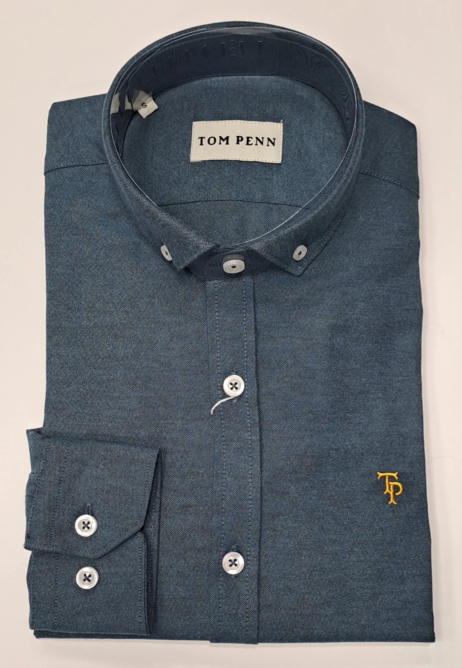 Tom Penn Long Sleeve Oxford Casual Shirt 330 - Blue/Black