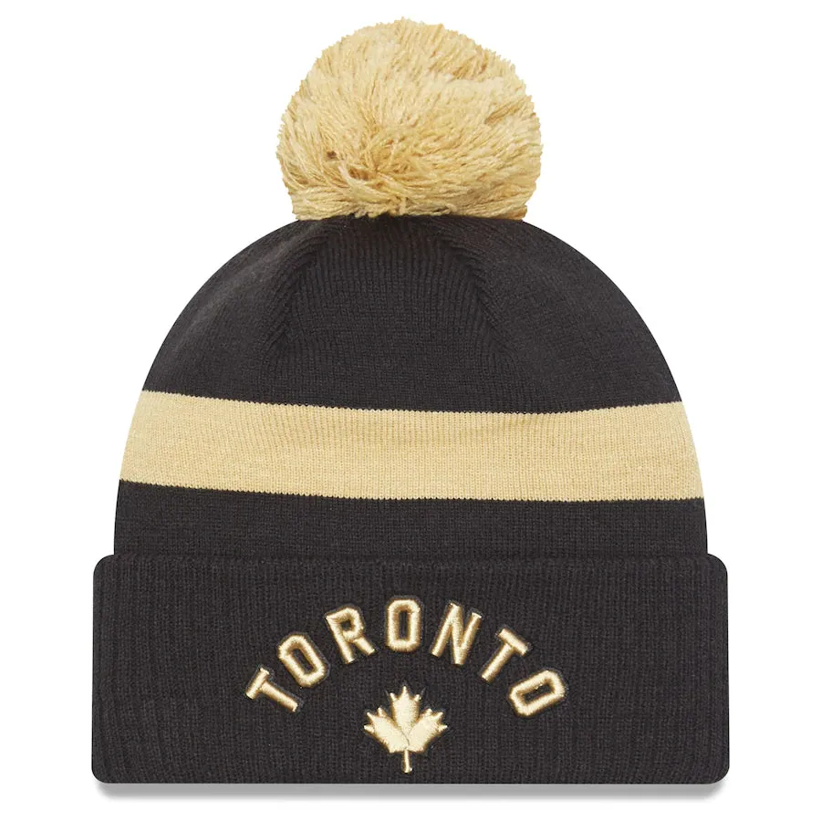Toronto Raptors New Era Black and Gold City Edition 2022-23 Pom Knit Toque