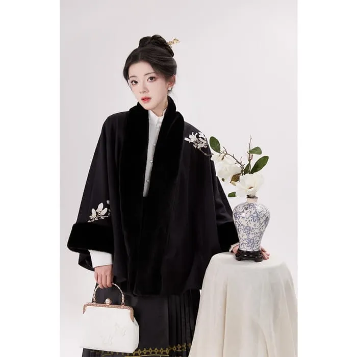 Traditional Chinese Embroidered Open Front Cape / High Waist Maxi A-Line Skirt / Long-Sleeve Blouse / Set