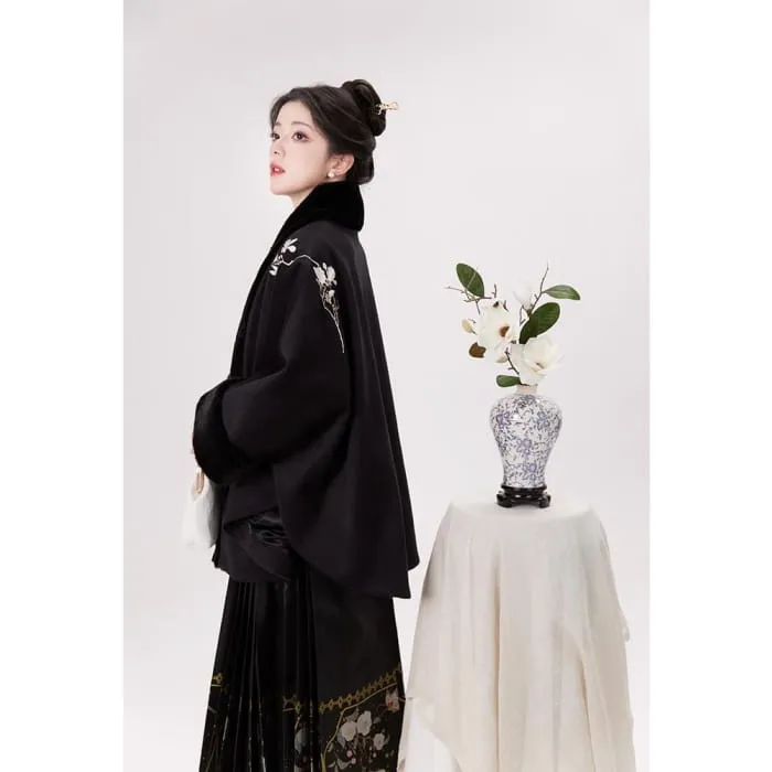 Traditional Chinese Embroidered Open Front Cape / High Waist Maxi A-Line Skirt / Long-Sleeve Blouse / Set