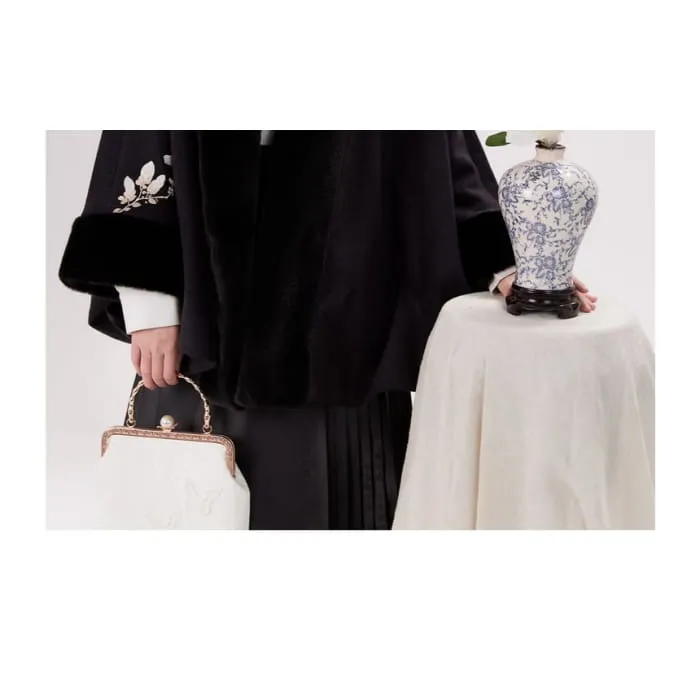 Traditional Chinese Embroidered Open Front Cape / High Waist Maxi A-Line Skirt / Long-Sleeve Blouse / Set