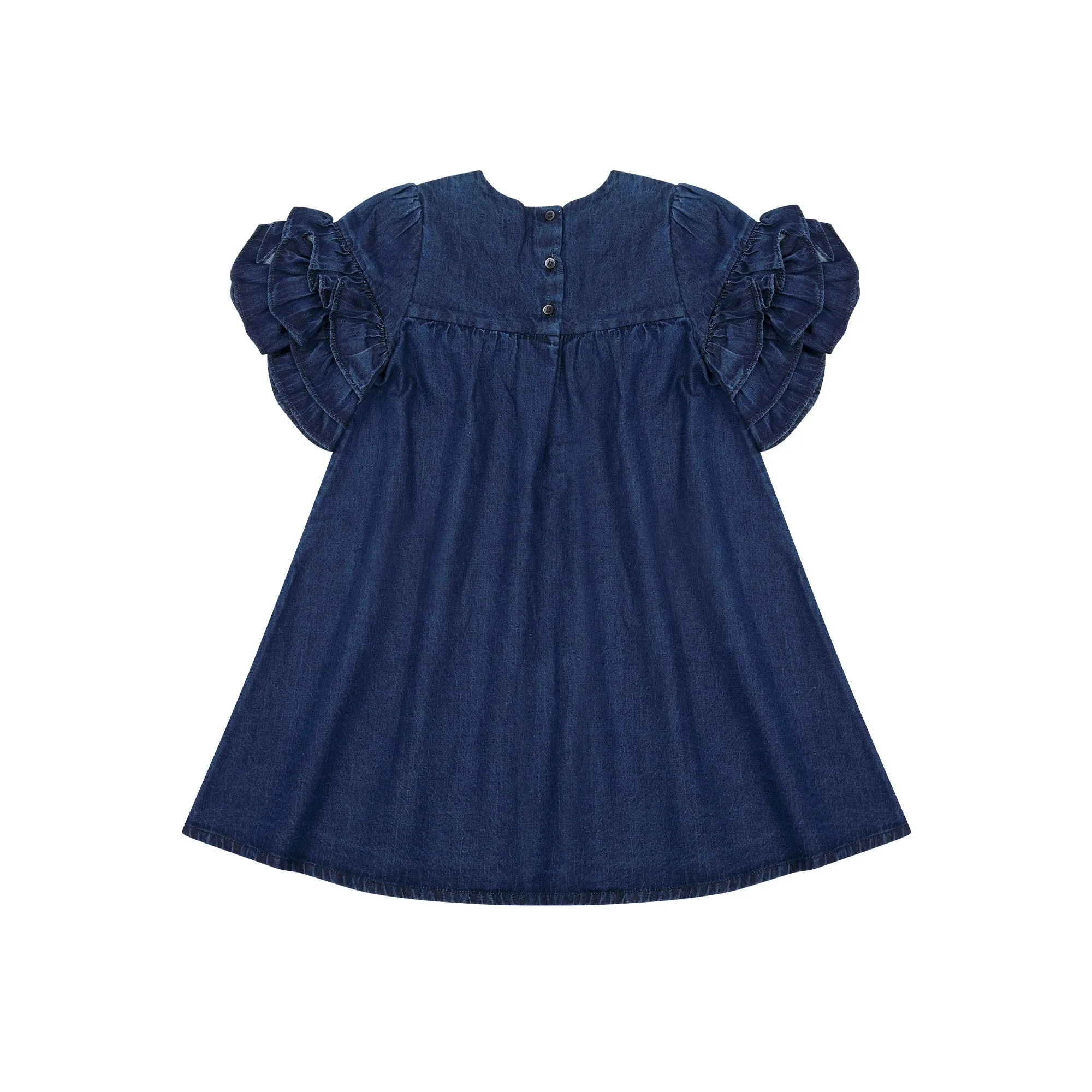 Velveteen Tiered Frill Sleeve Denim Dress