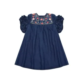 Velveteen Tiered Frill Sleeve Denim Dress