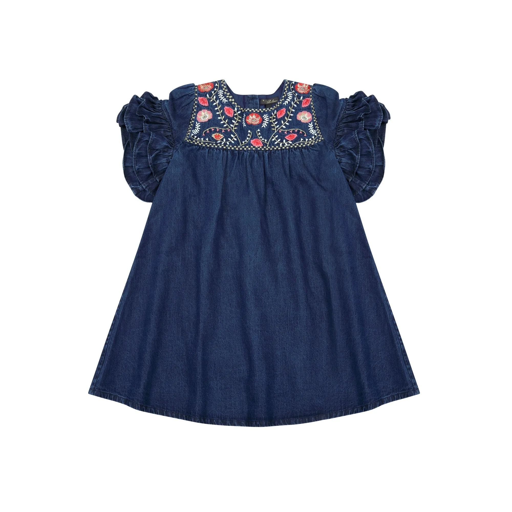 Velveteen Tiered Frill Sleeve Denim Dress