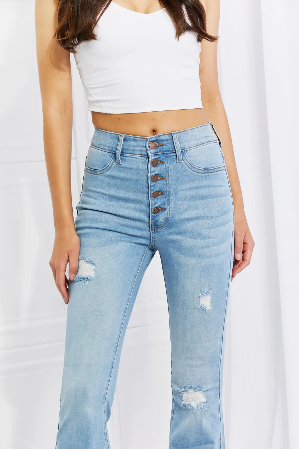 Vibrant Jess Button Flare Jeans