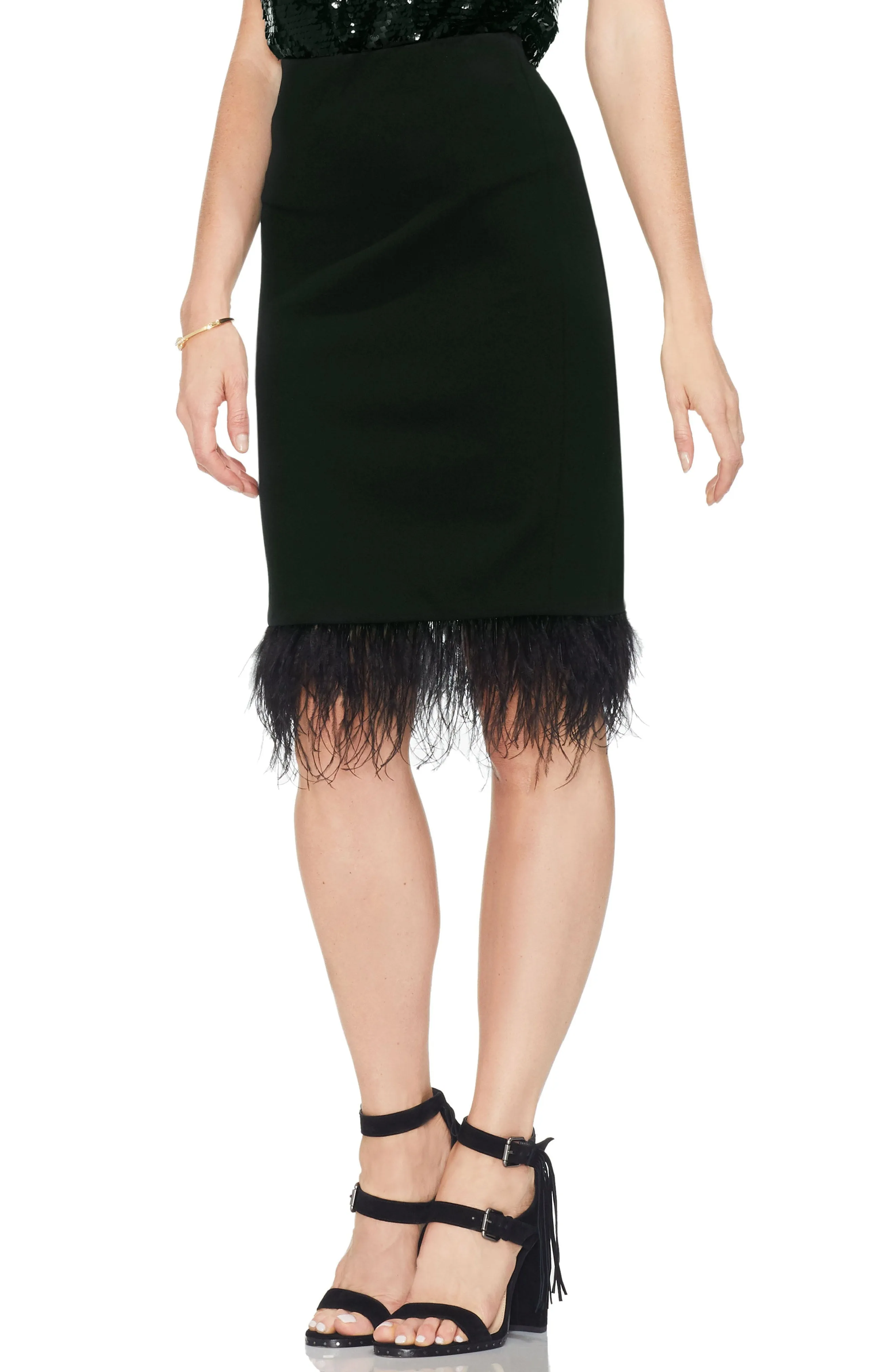 Vince Camuto Feather-Trim Pencil Skirt