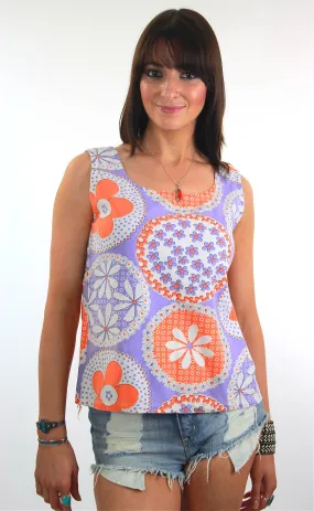 Vintage 70s pastel hippie boho patchwork sleeveless top