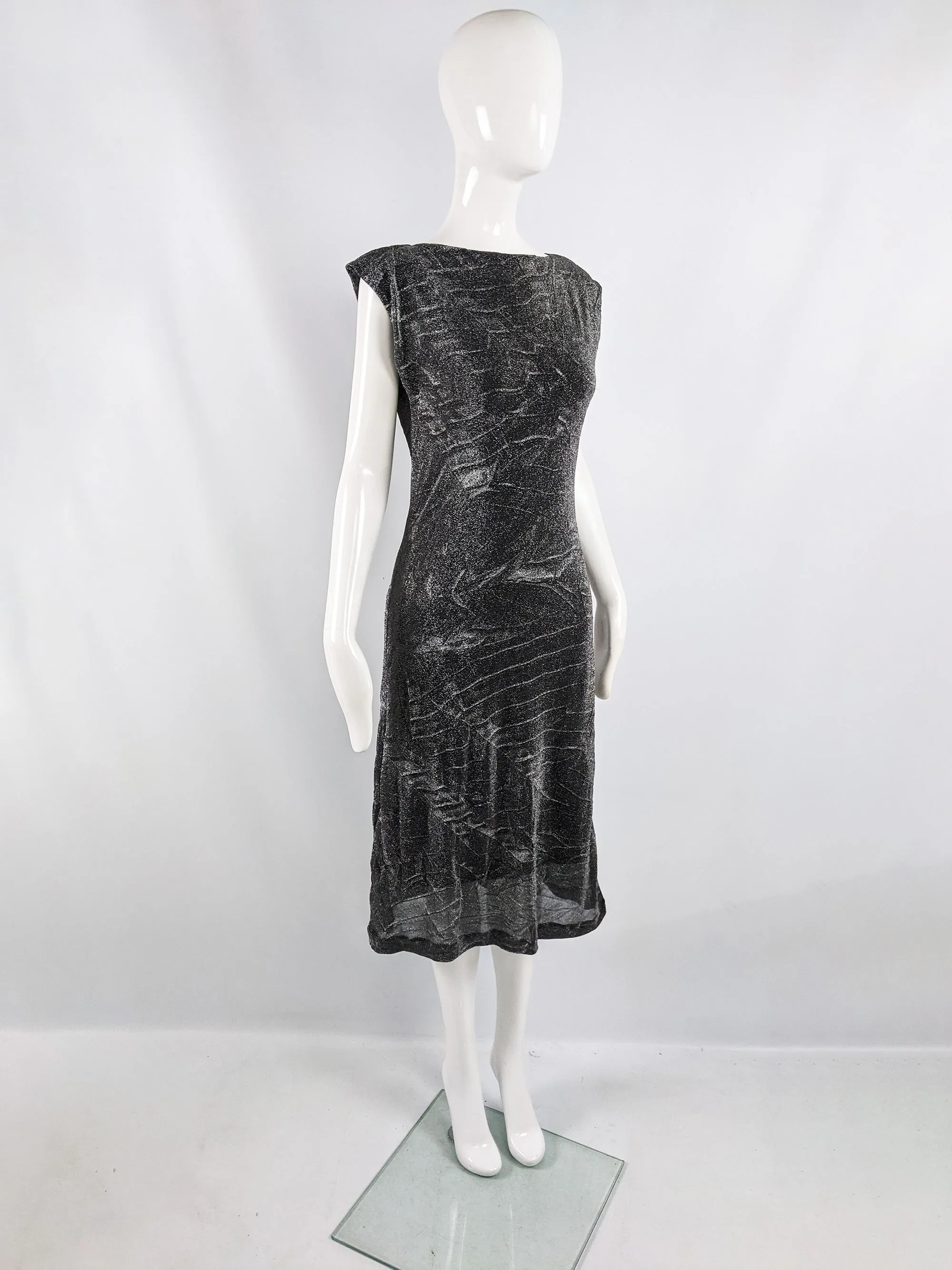 Vintage Lightweight Crinkled Silver Lurex Dress, 1990s