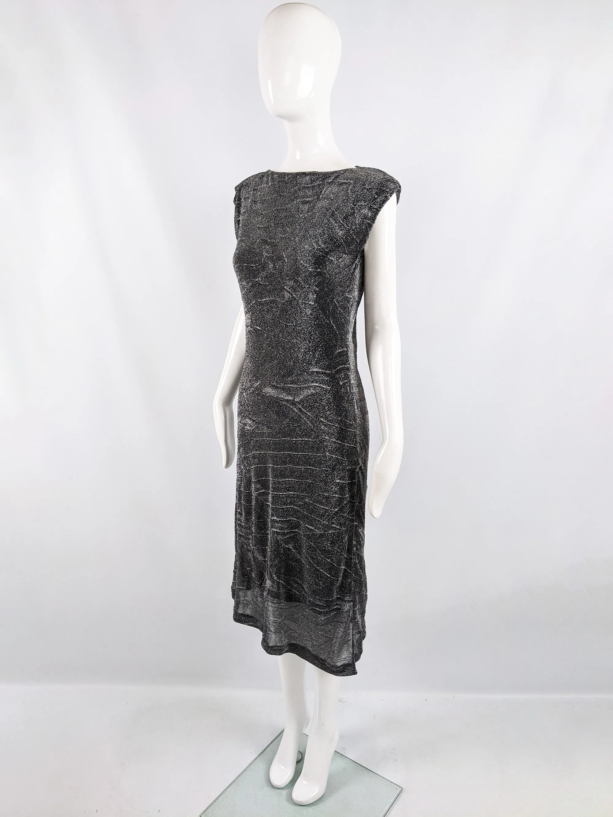 Vintage Lightweight Crinkled Silver Lurex Dress, 1990s