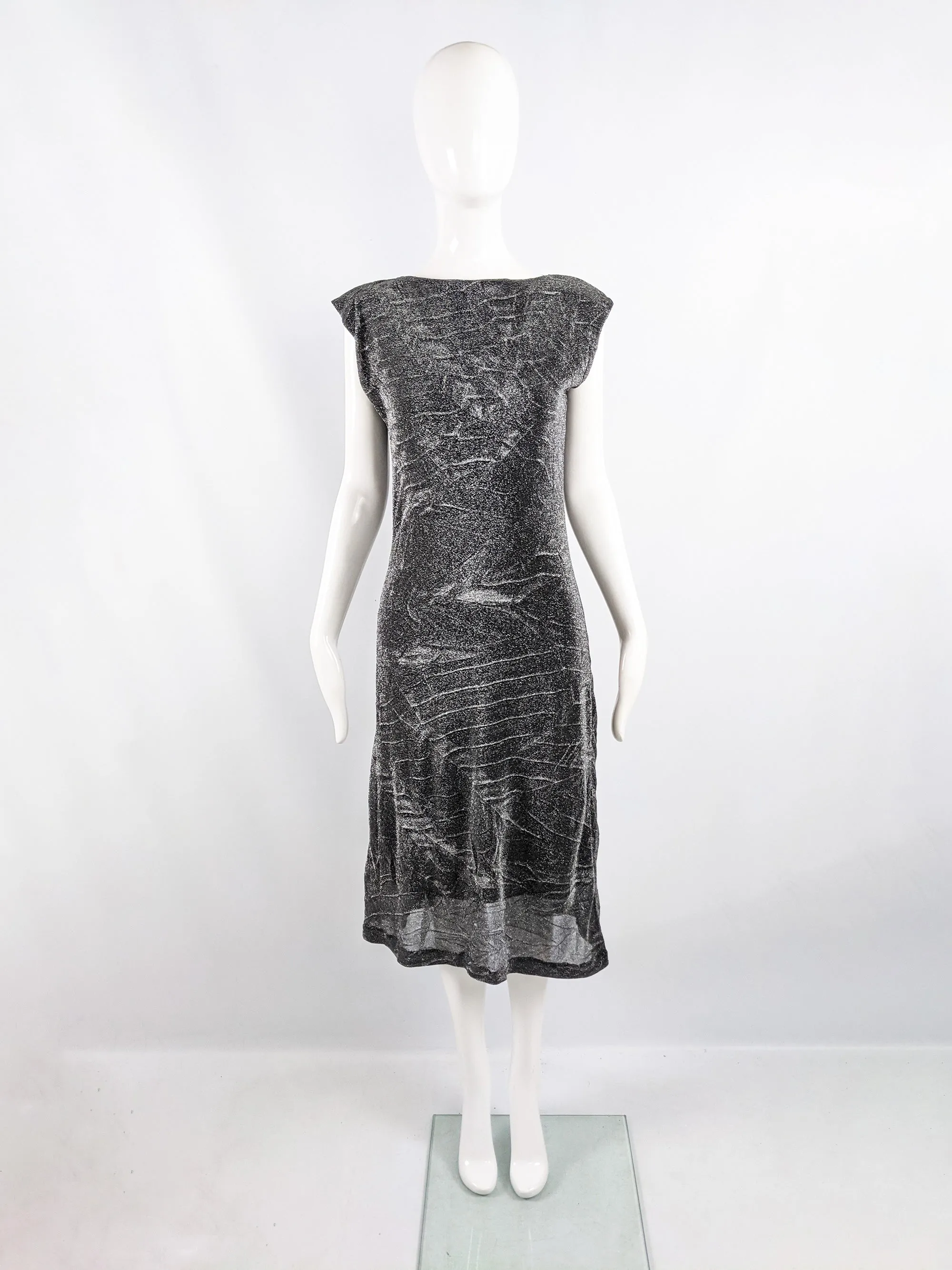 Vintage Lightweight Crinkled Silver Lurex Dress, 1990s