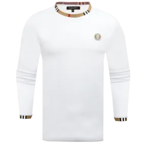 White Men's Long Sleeves t-shirt Crewneck Fashion Style