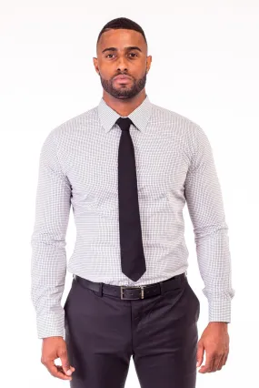 WHITE MINI-CHECKED DRESS SHIRT