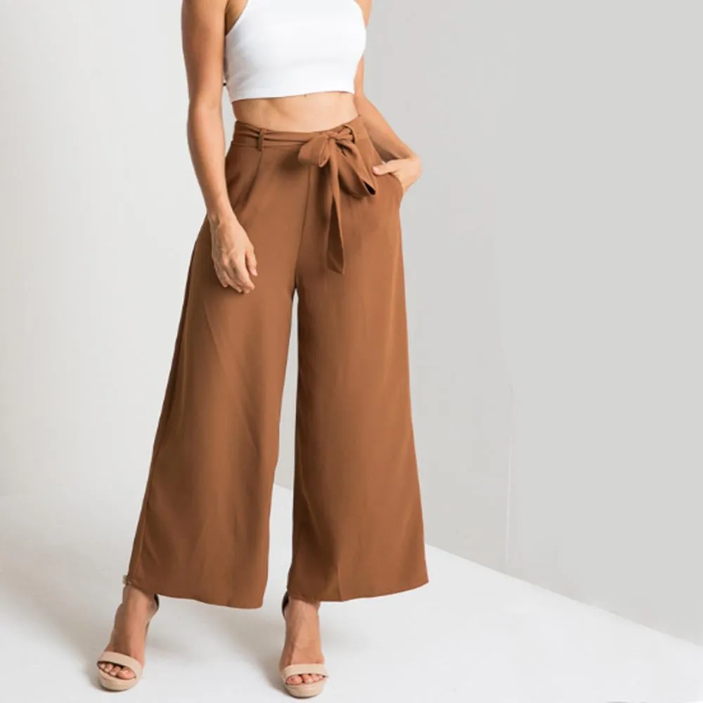 Wide Leg High Waist Loose Strap Ankle Length Pants