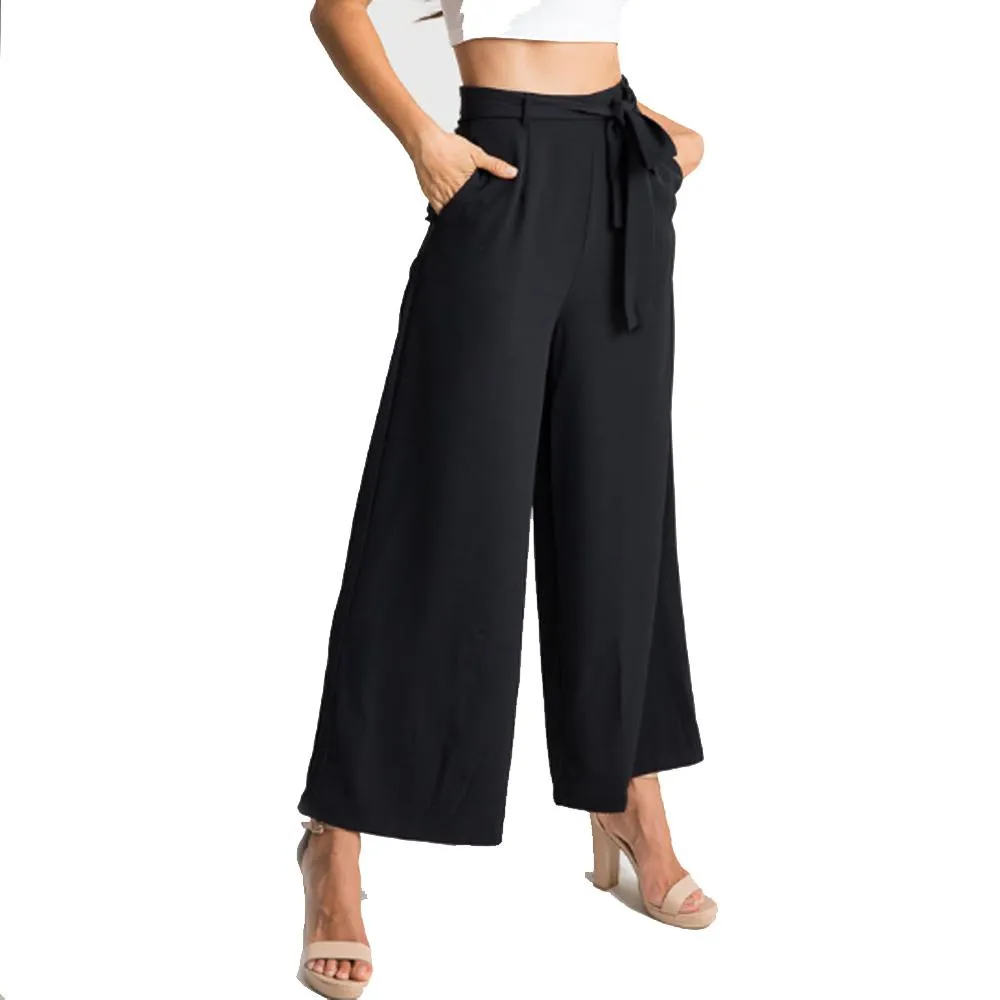 Wide Leg High Waist Loose Strap Ankle Length Pants