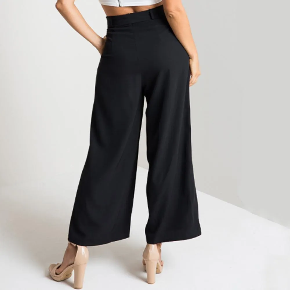 Wide Leg High Waist Loose Strap Ankle Length Pants