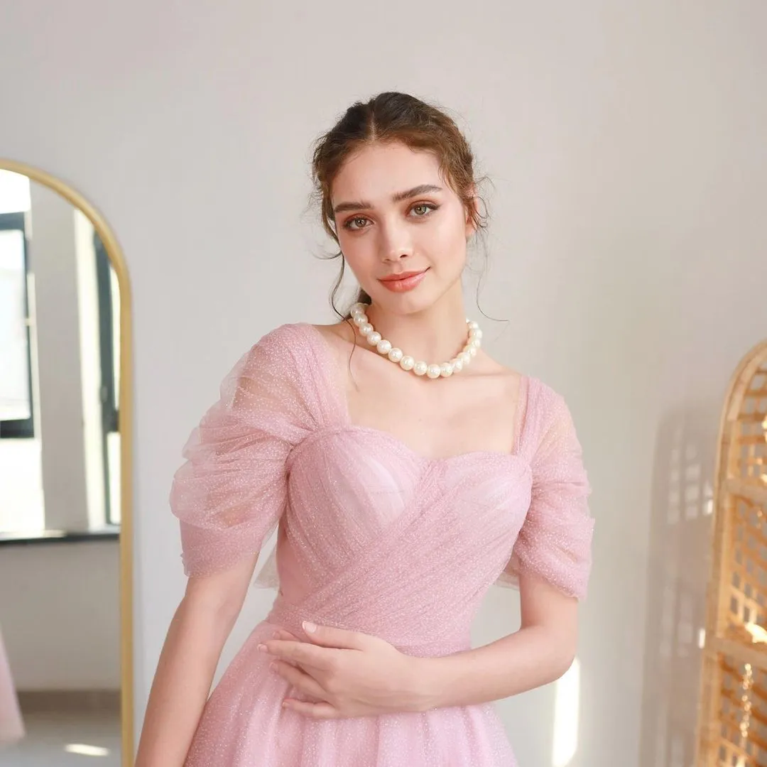 Women prom dress glittery pink