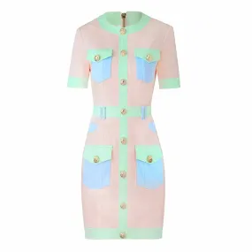 Women Short Sleeves Slim Fit Colorblock Patchwork Dress Mini Fashion Dresses