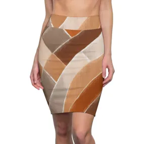 Womens Pencil Skirt - Rust Stone Print 41162
