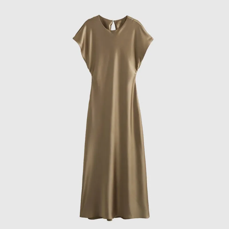 Women's Satin Simple Round Neck Short Sleeve Dress