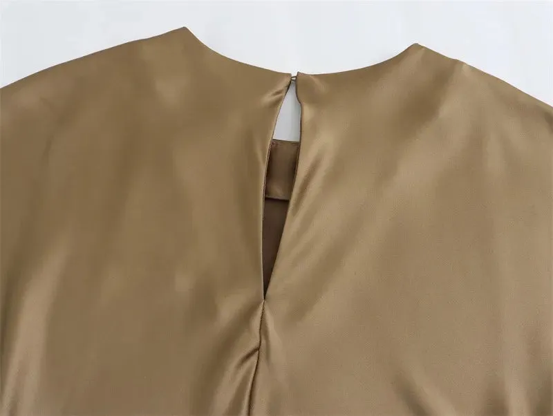 Women's Satin Simple Round Neck Short Sleeve Dress