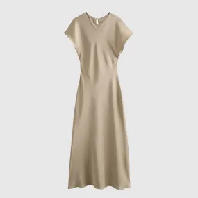 Women's Satin Simple Round Neck Short Sleeve Dress