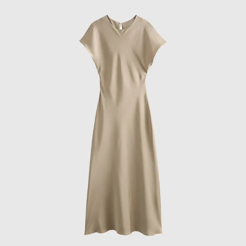 Women's Satin Simple Round Neck Short Sleeve Dress