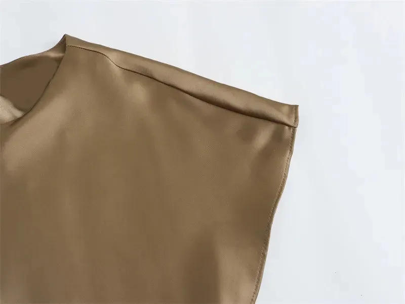 Women's Satin Simple Round Neck Short Sleeve Dress