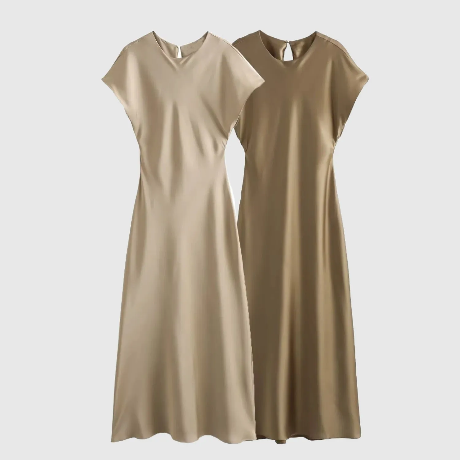 Women's Satin Simple Round Neck Short Sleeve Dress