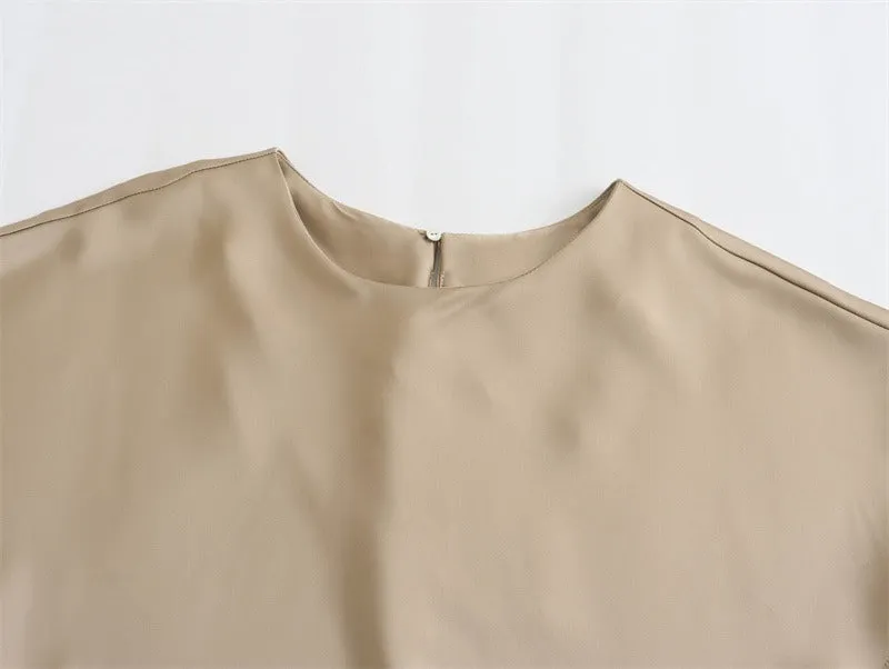 Women's Satin Simple Round Neck Short Sleeve Dress