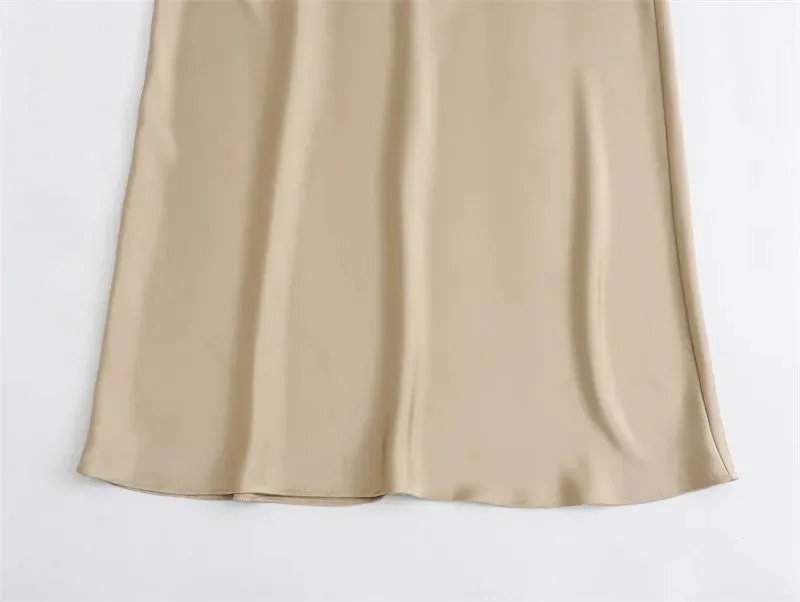 Women's Satin Simple Round Neck Short Sleeve Dress