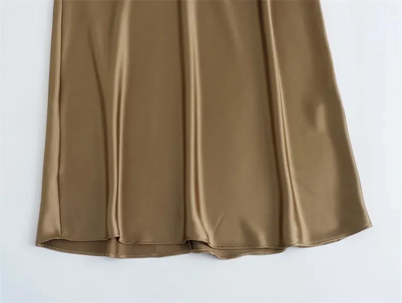 Women's Satin Simple Round Neck Short Sleeve Dress