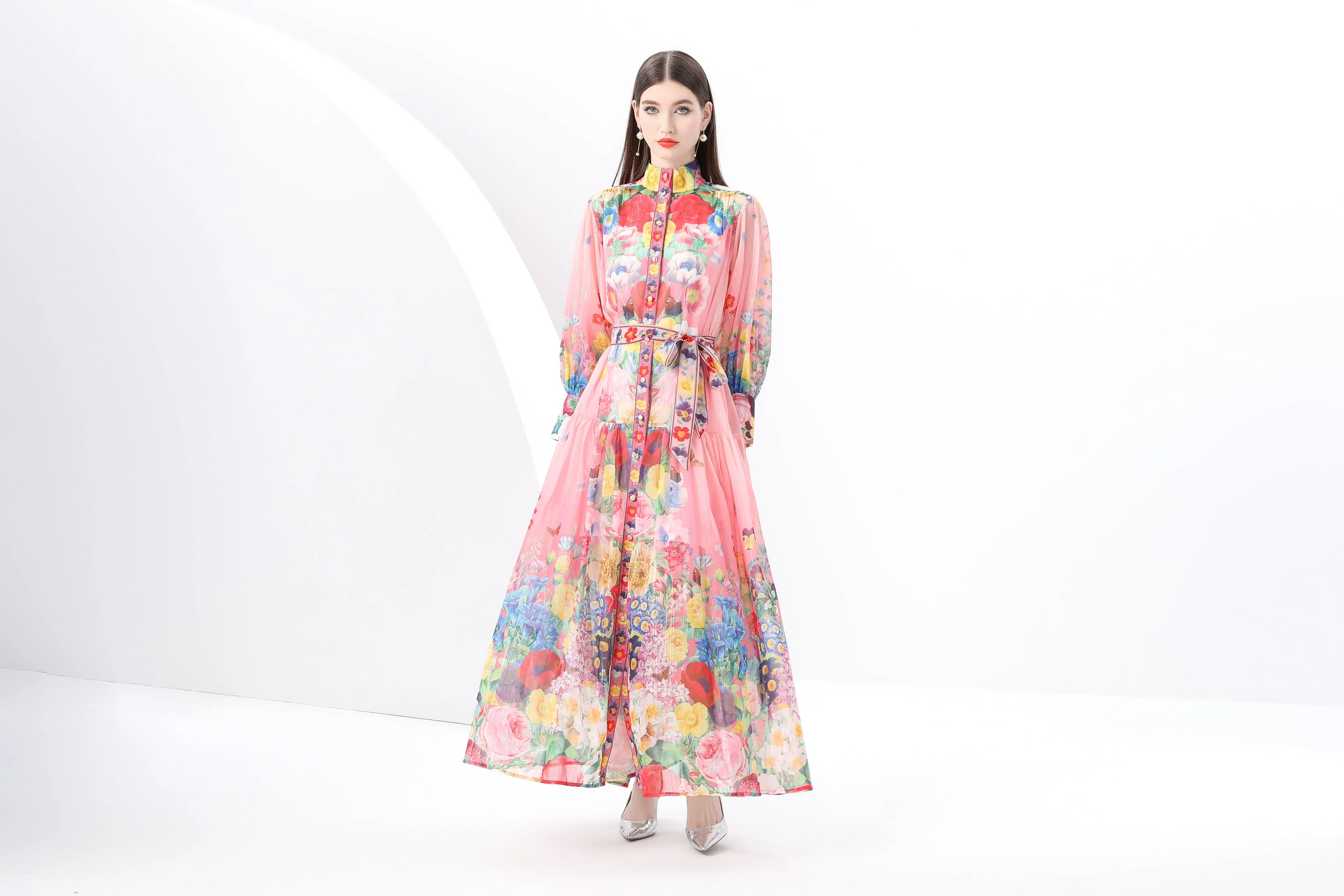 Women's Vintage Floral Print Split Flowy Maxi Dress