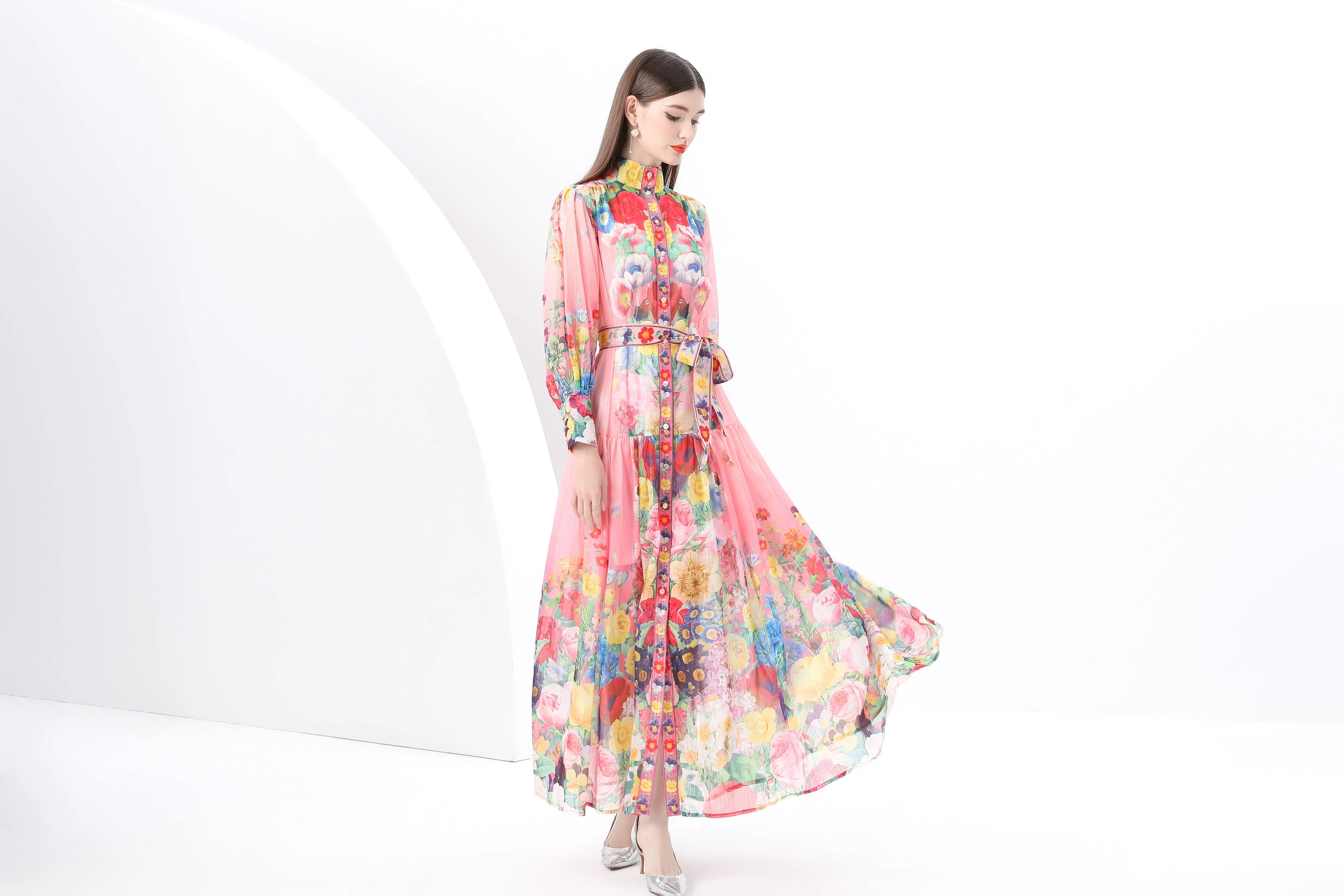 Women's Vintage Floral Print Split Flowy Maxi Dress