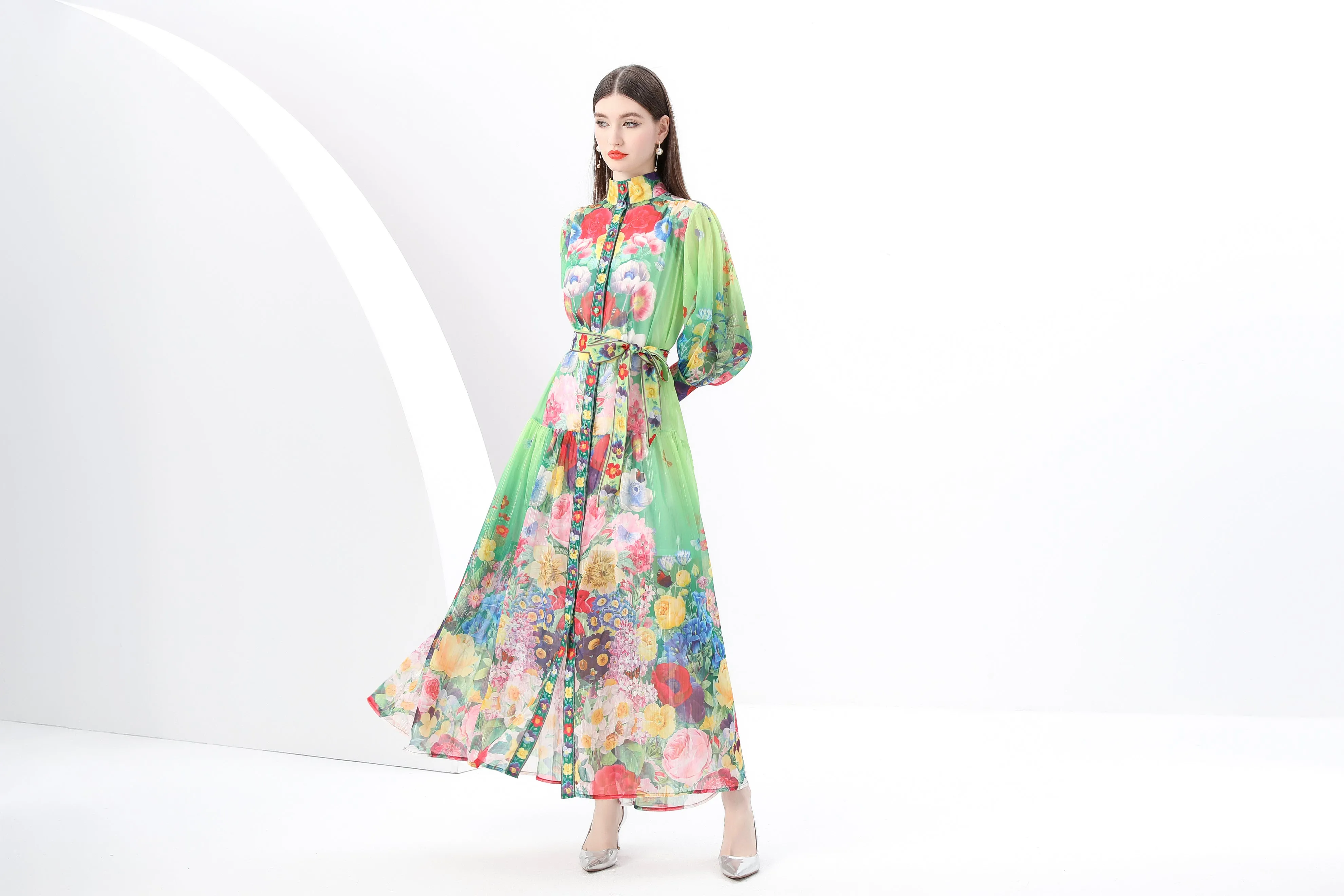 Women's Vintage Floral Print Split Flowy Maxi Dress