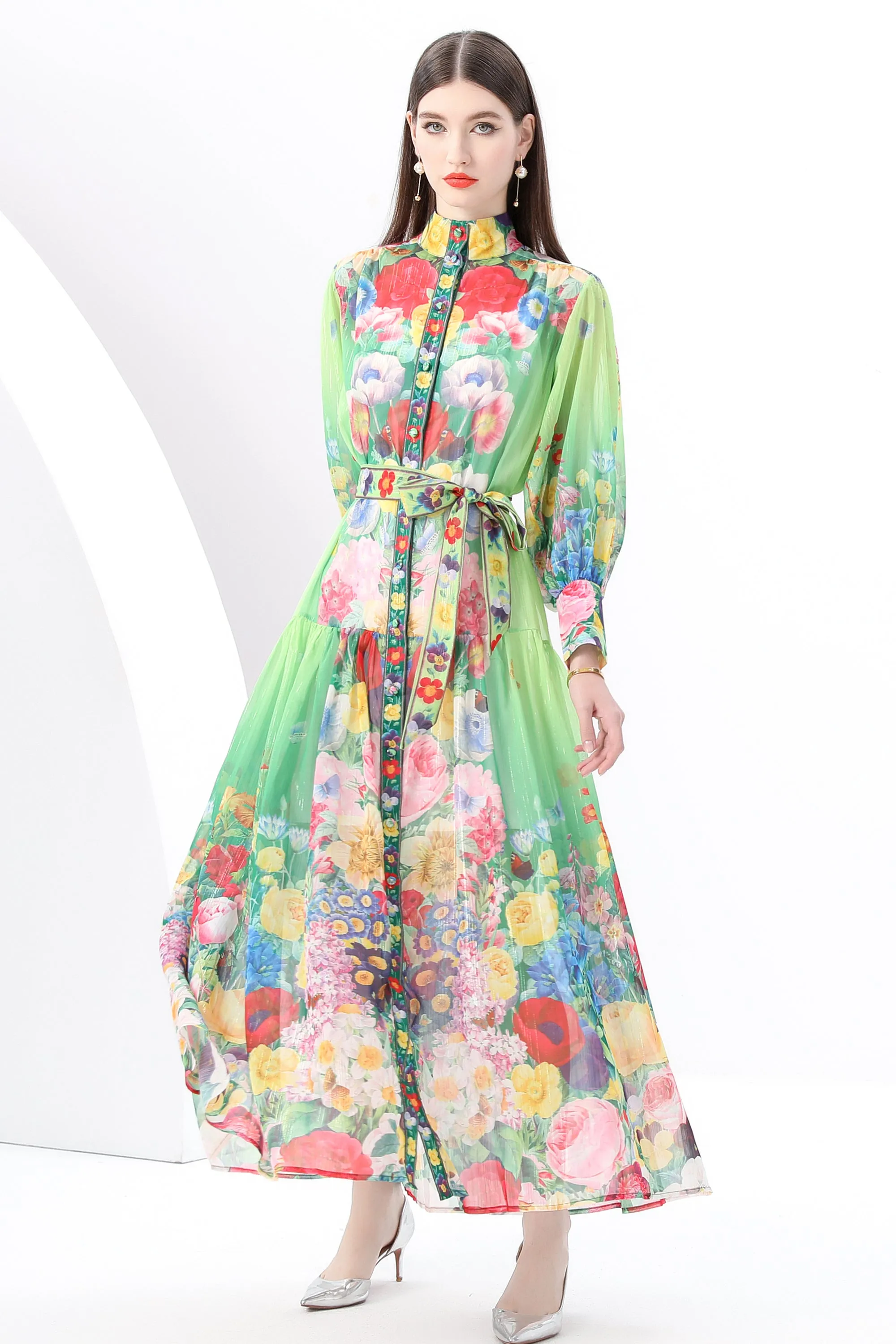 Women's Vintage Floral Print Split Flowy Maxi Dress