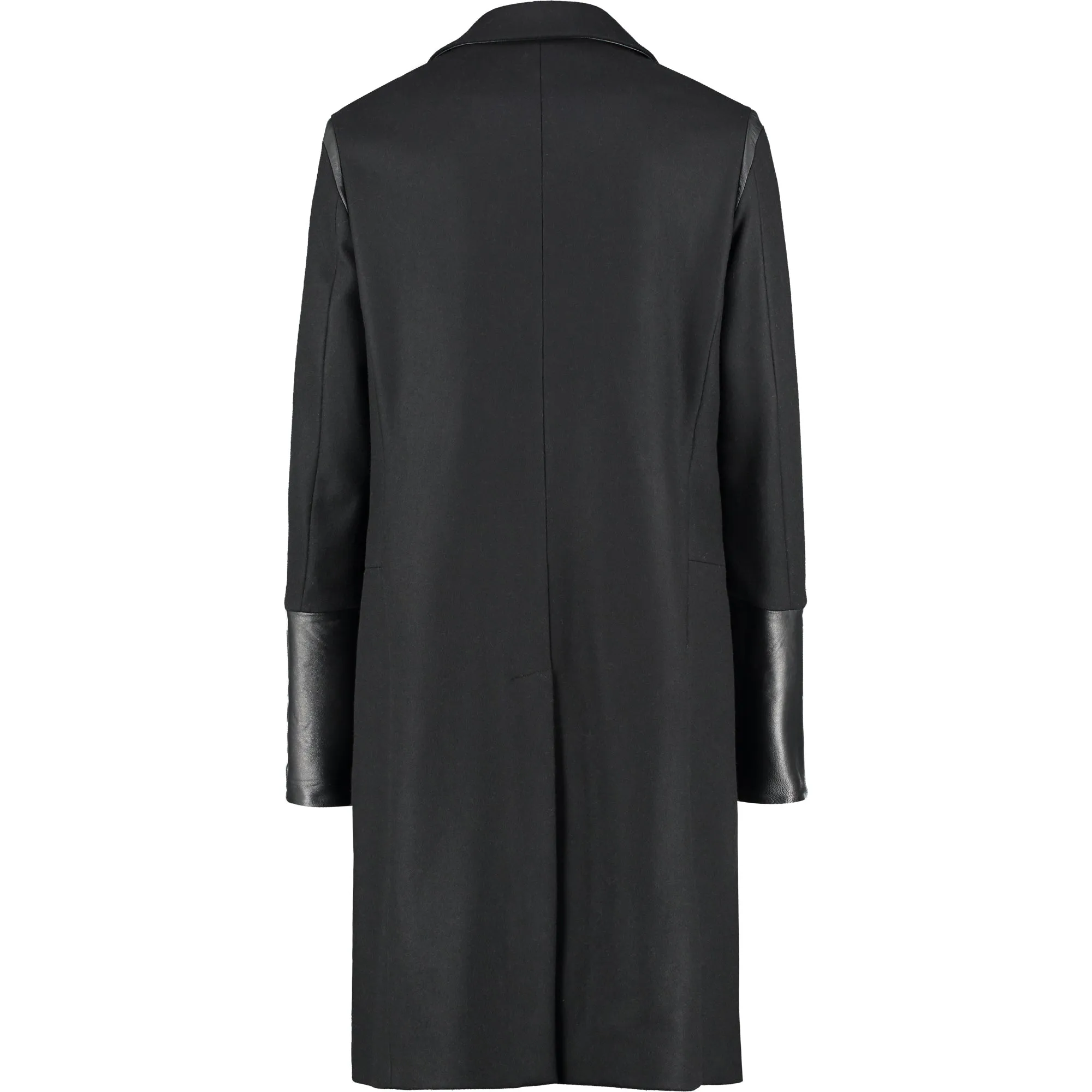 Wool Winter Coat with Leather Detail