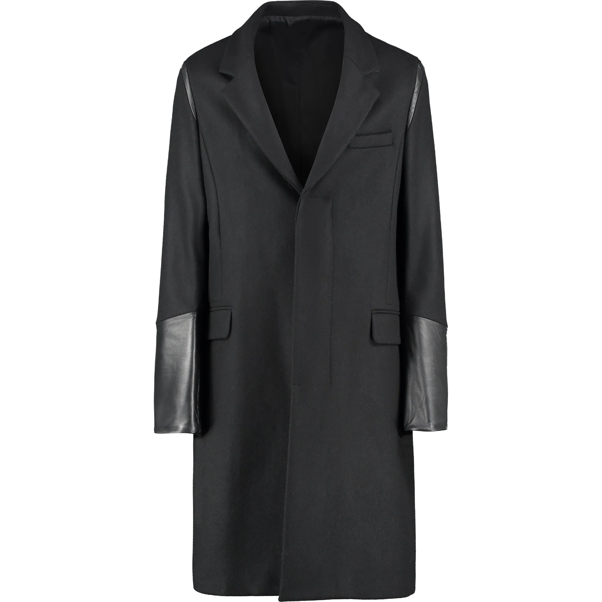 Wool Winter Coat with Leather Detail