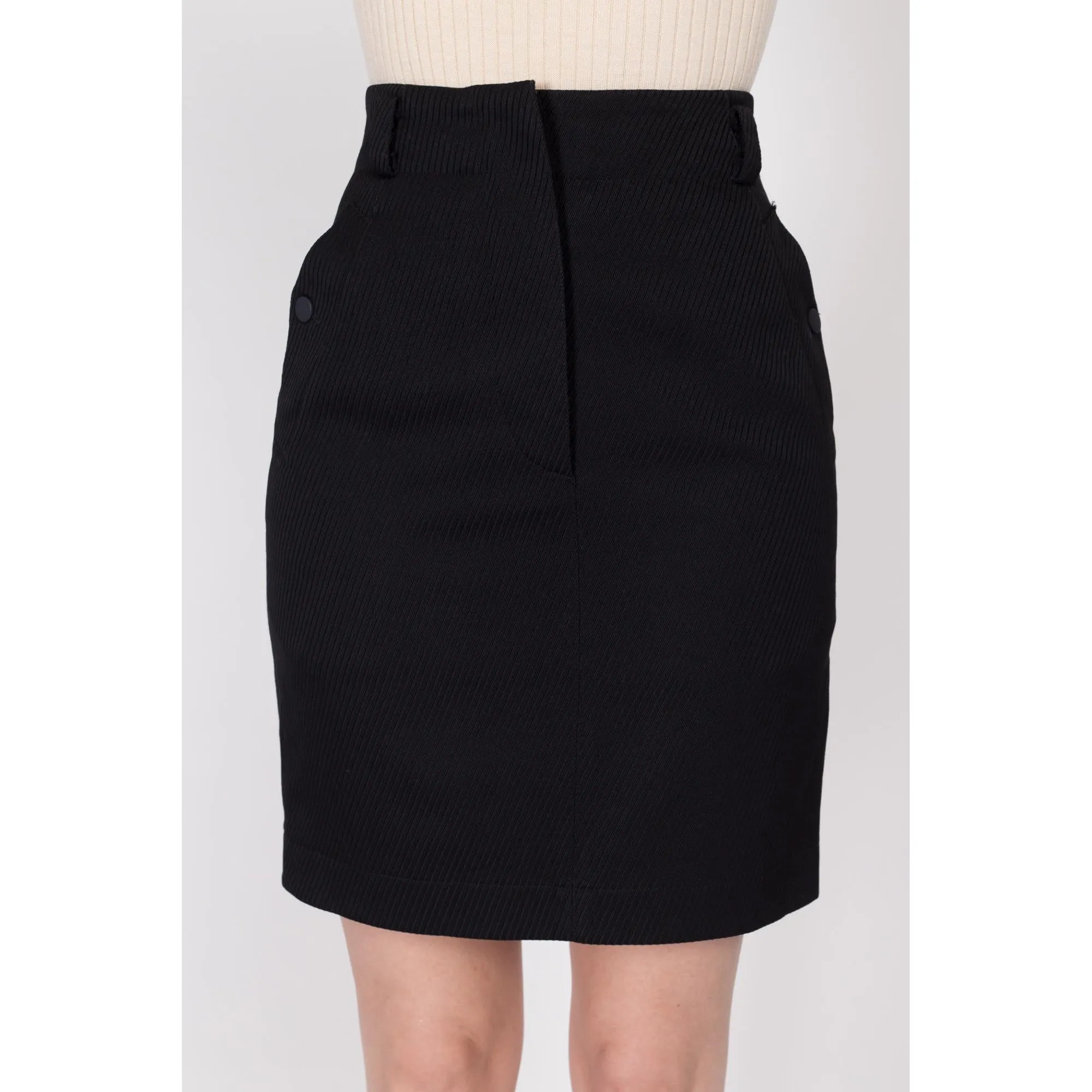XS 90s Azzedine Alaia Paris Black Mini Pencil Skirt 24.5"