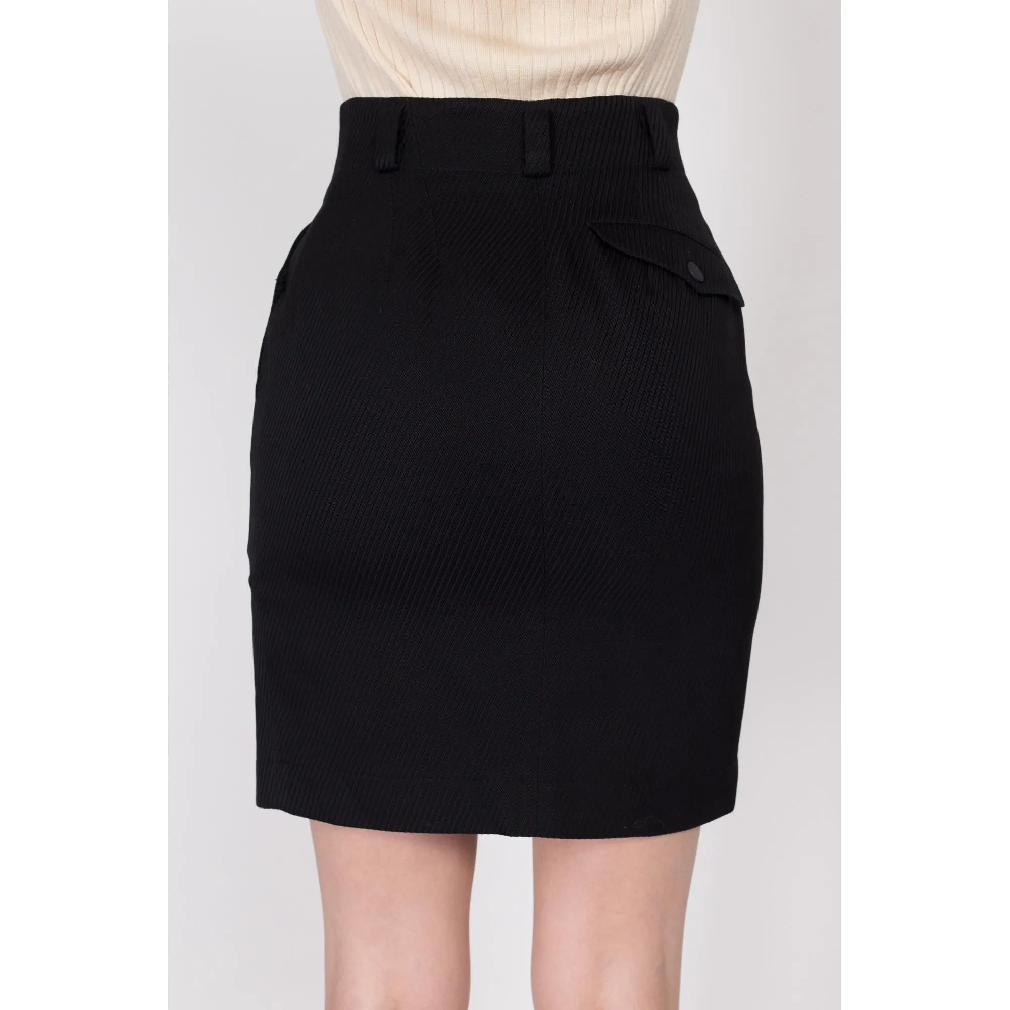 XS 90s Azzedine Alaia Paris Black Mini Pencil Skirt 24.5"