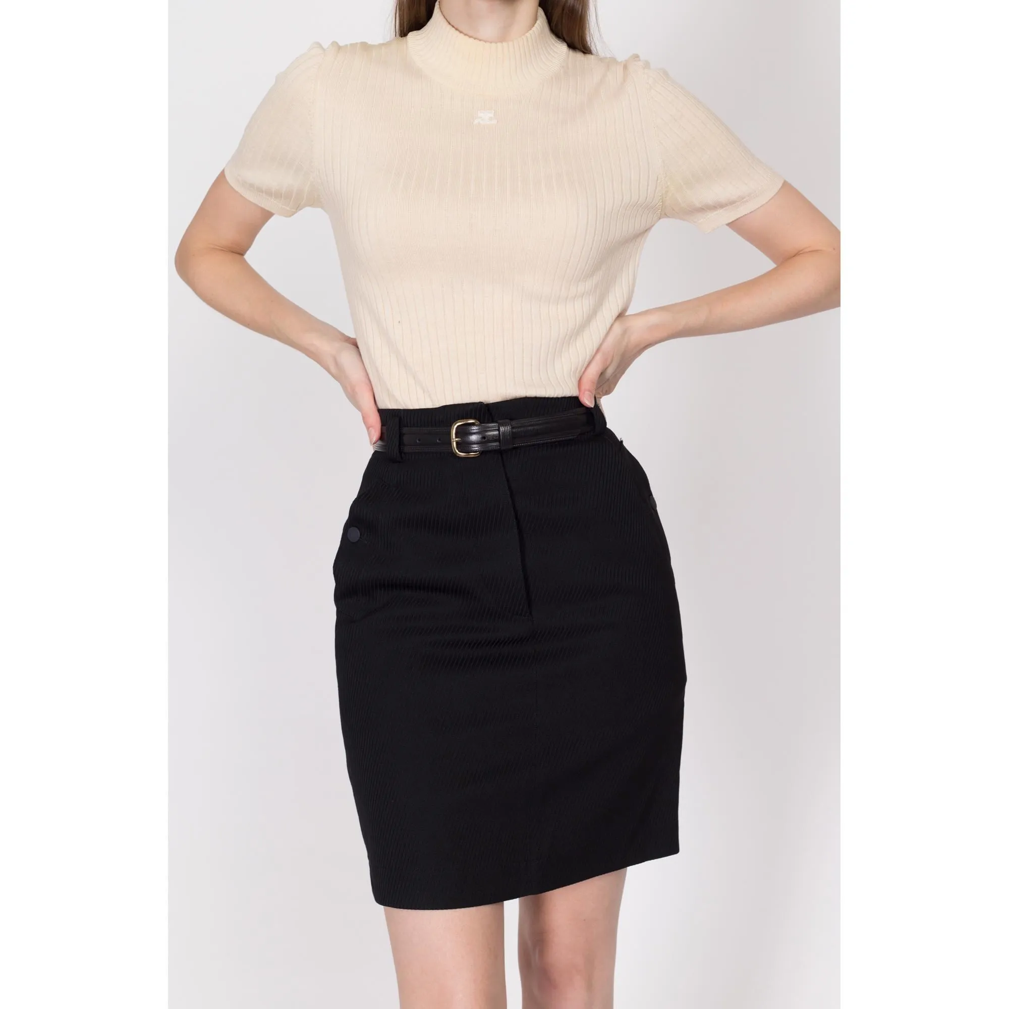 XS 90s Azzedine Alaia Paris Black Mini Pencil Skirt 24.5"