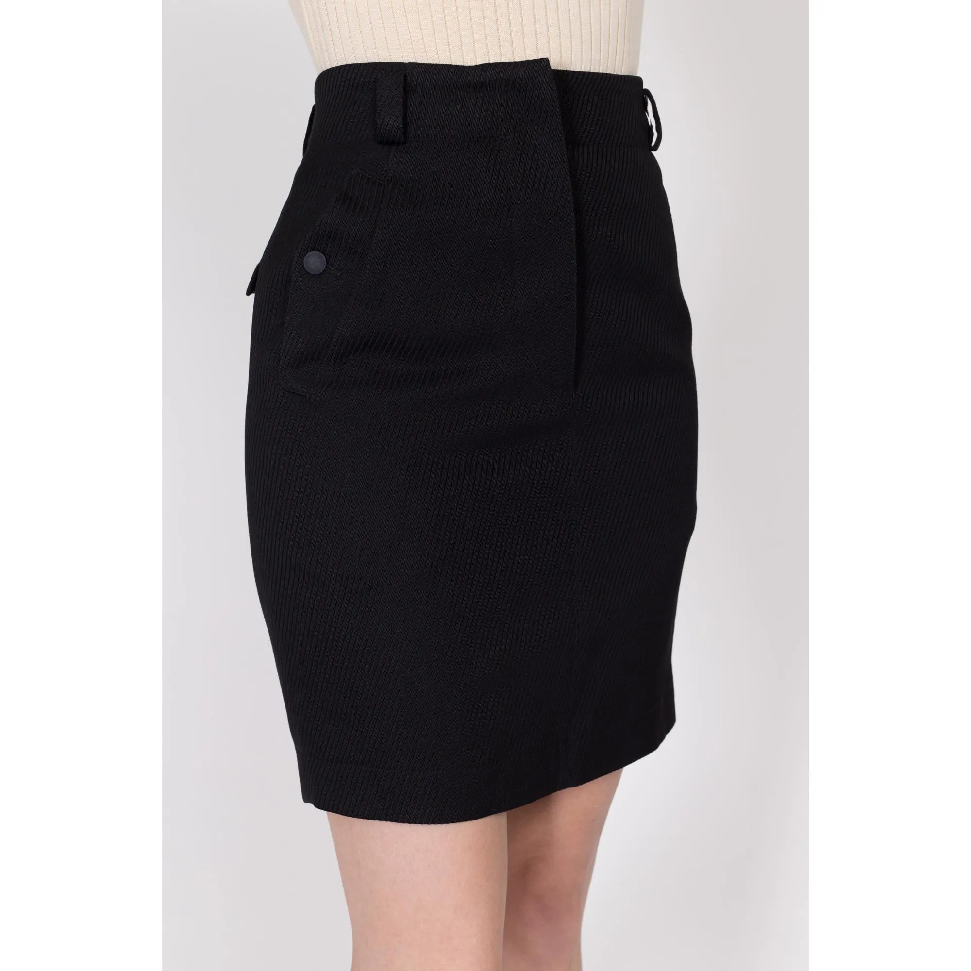 XS 90s Azzedine Alaia Paris Black Mini Pencil Skirt 24.5"