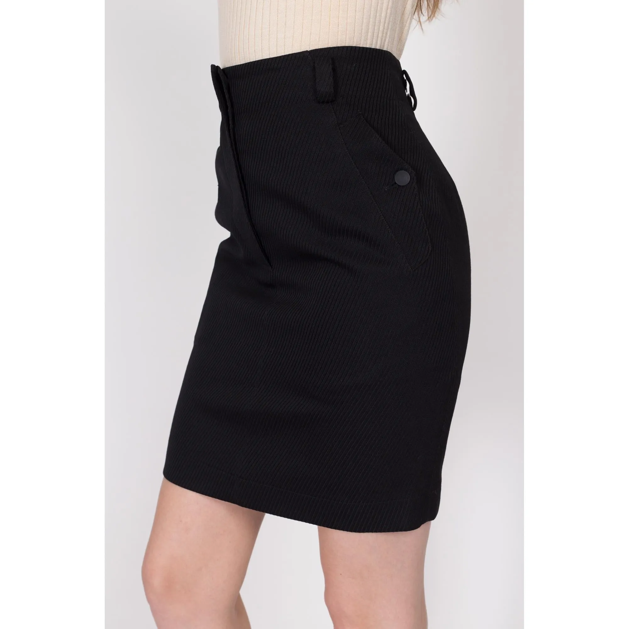 XS 90s Azzedine Alaia Paris Black Mini Pencil Skirt 24.5"