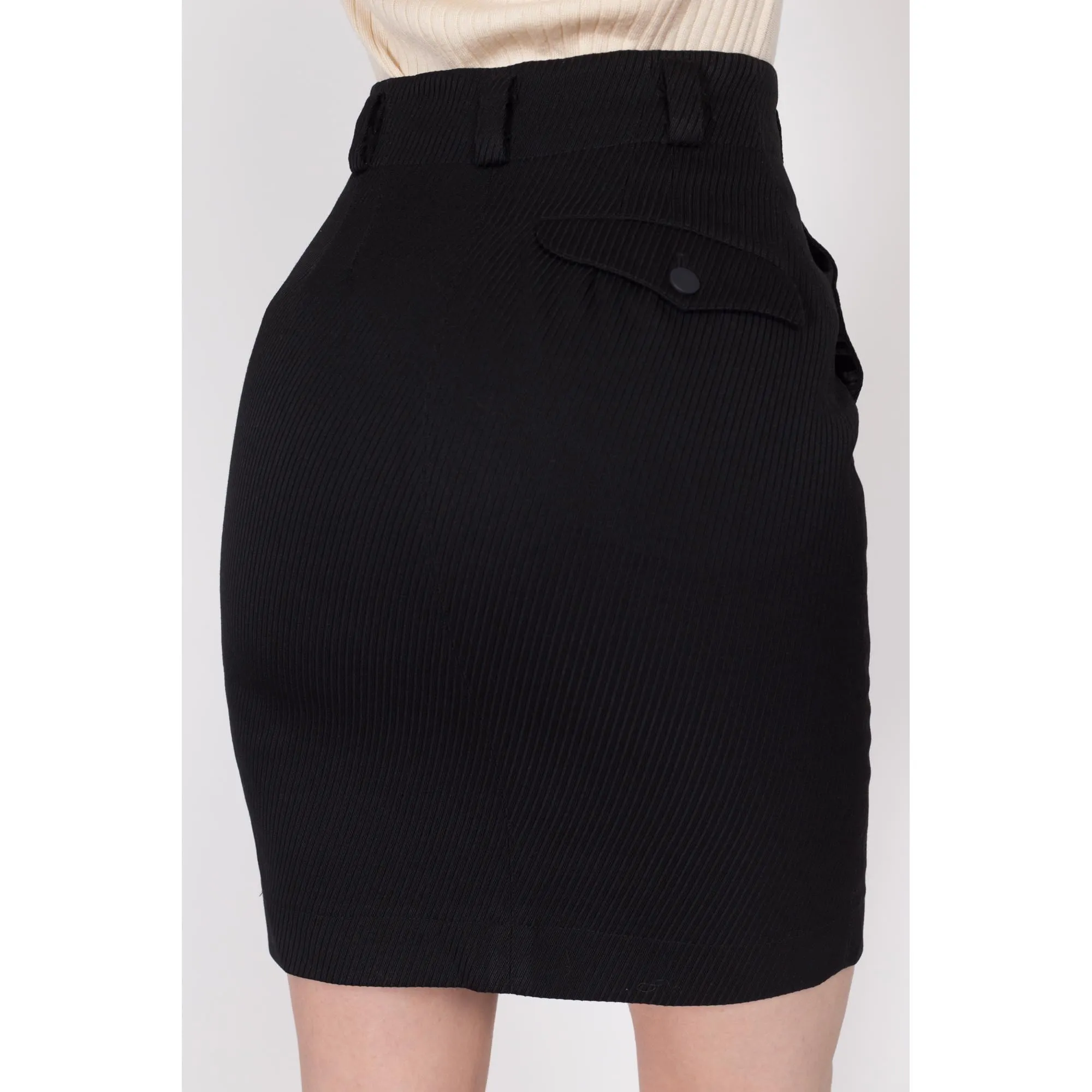 XS 90s Azzedine Alaia Paris Black Mini Pencil Skirt 24.5"