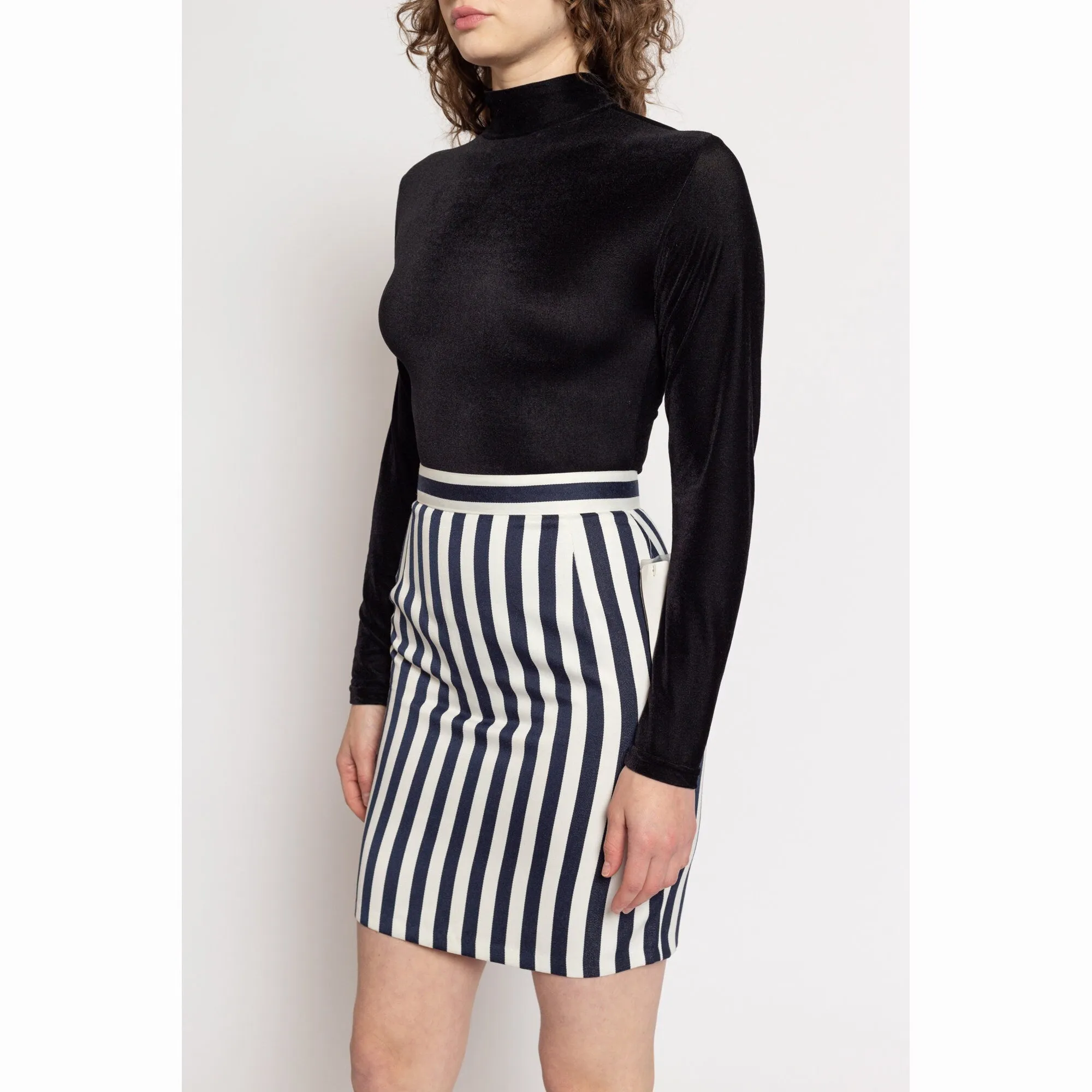 XS-Sm 90s Navy & White Striped Mini Skirt NWT 25.5"