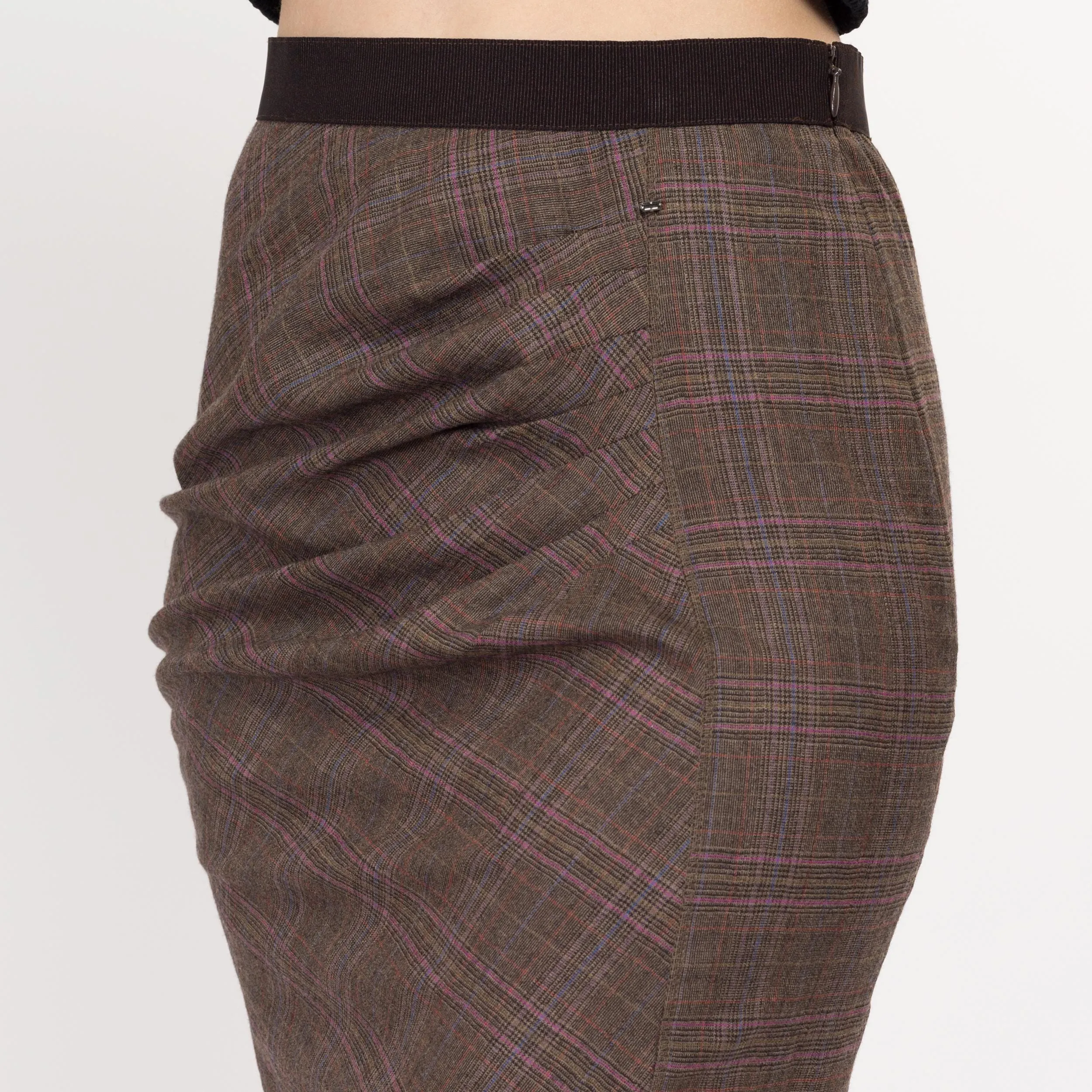 XS-Sm Y2K Plaid Asymmetrical Pencil Skirt