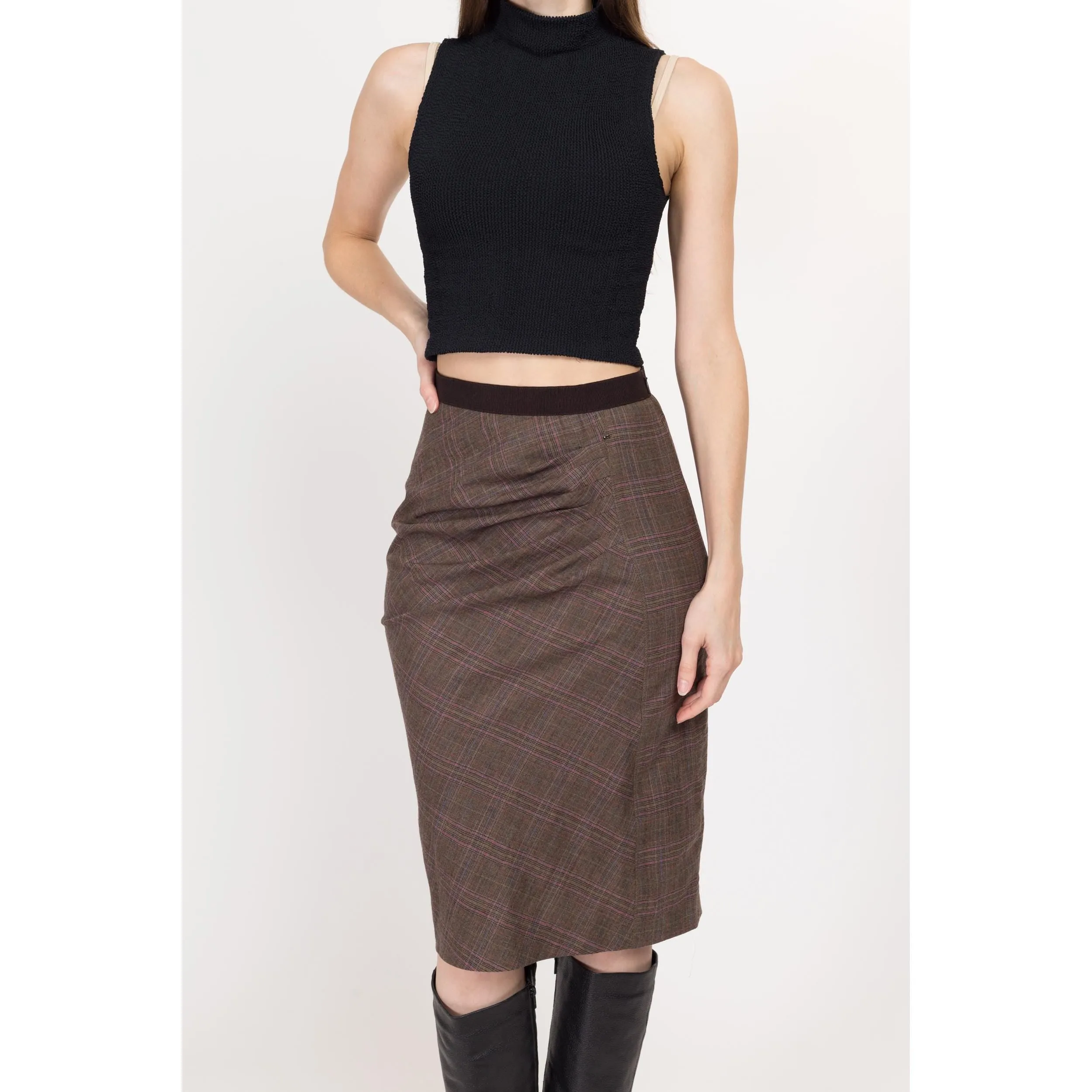 XS-Sm Y2K Plaid Asymmetrical Pencil Skirt