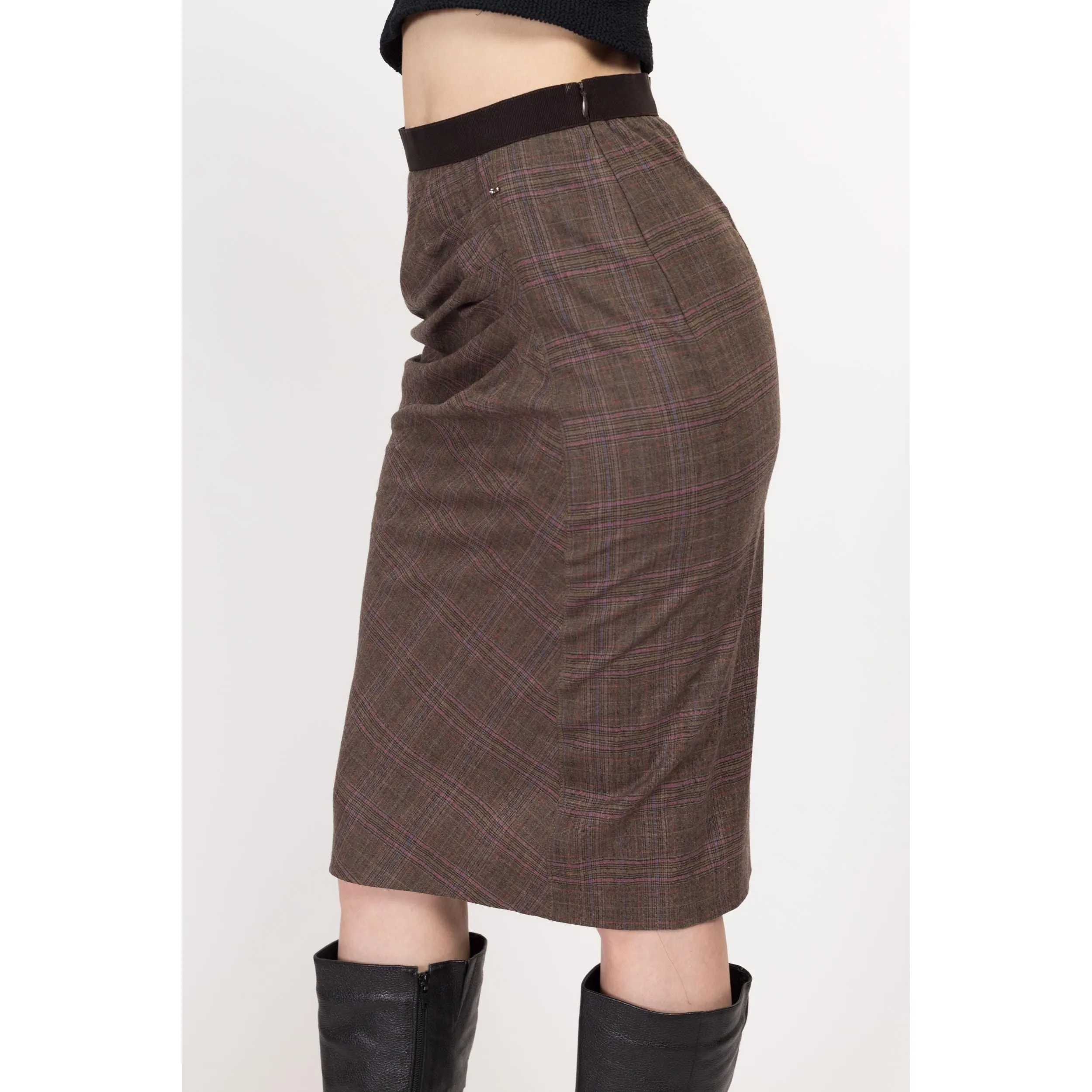 XS-Sm Y2K Plaid Asymmetrical Pencil Skirt