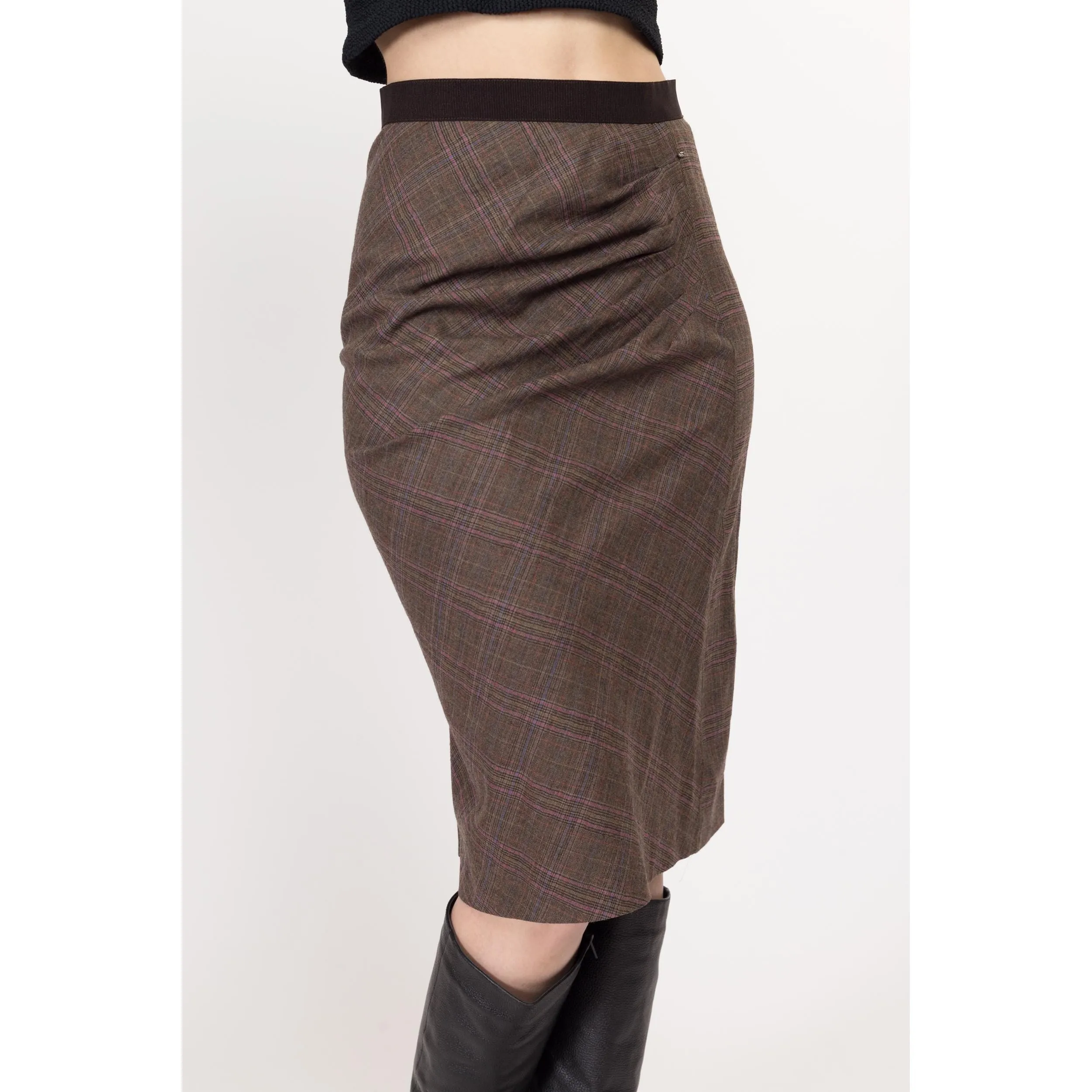 XS-Sm Y2K Plaid Asymmetrical Pencil Skirt
