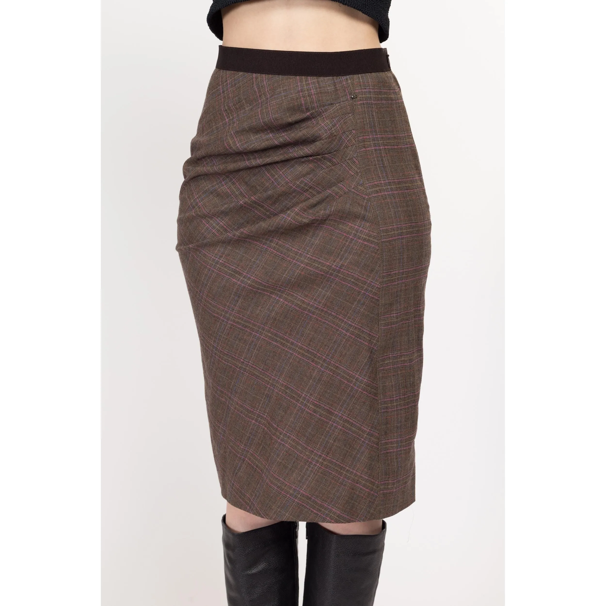 XS-Sm Y2K Plaid Asymmetrical Pencil Skirt
